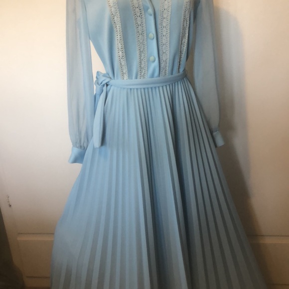 Gorgeous  Vintage  Long baby blue color women’s Dress Size L” - Picture 6 of 15